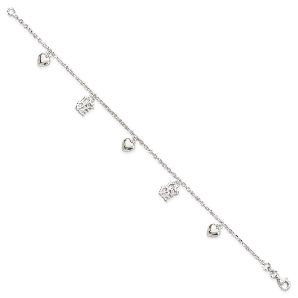 Sterling Silver Heart and LOVE Charms Bracelet