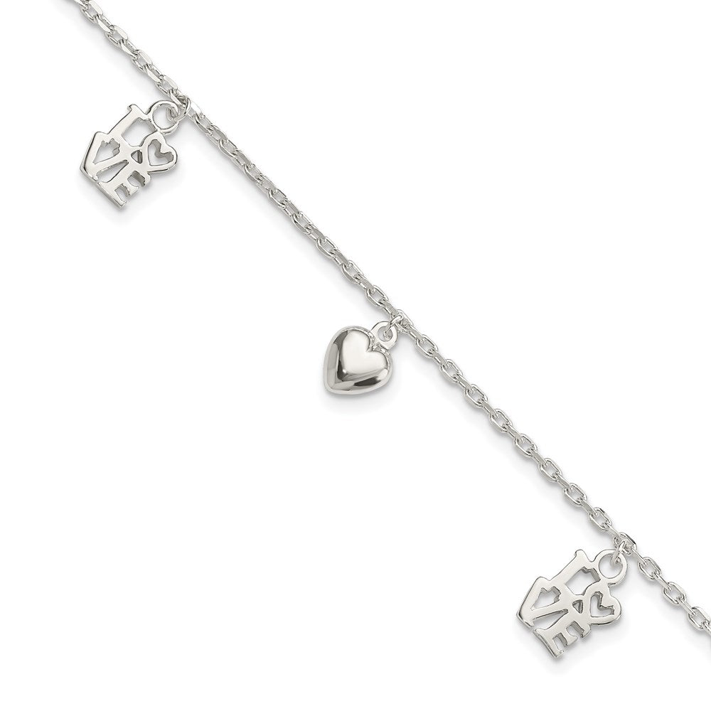 Sterling Silver Heart and LOVE Charms Bracelet