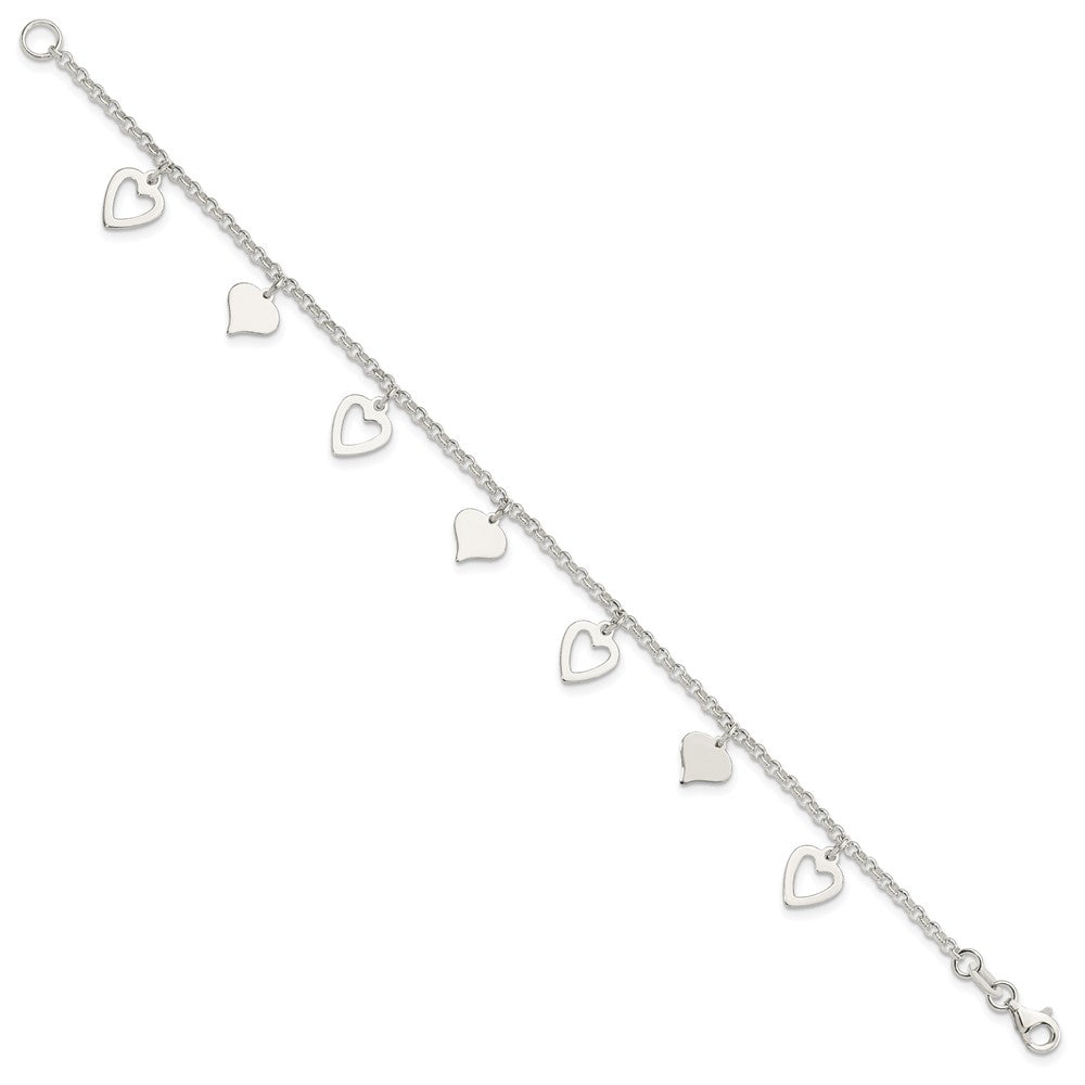 Sterling Silver Polished Heart Charms Bracelet