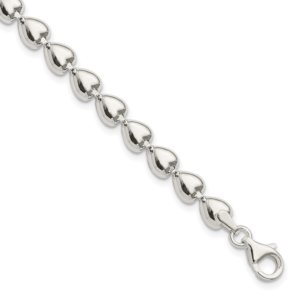 Sterling Silver Polished Heart Link Bracelet