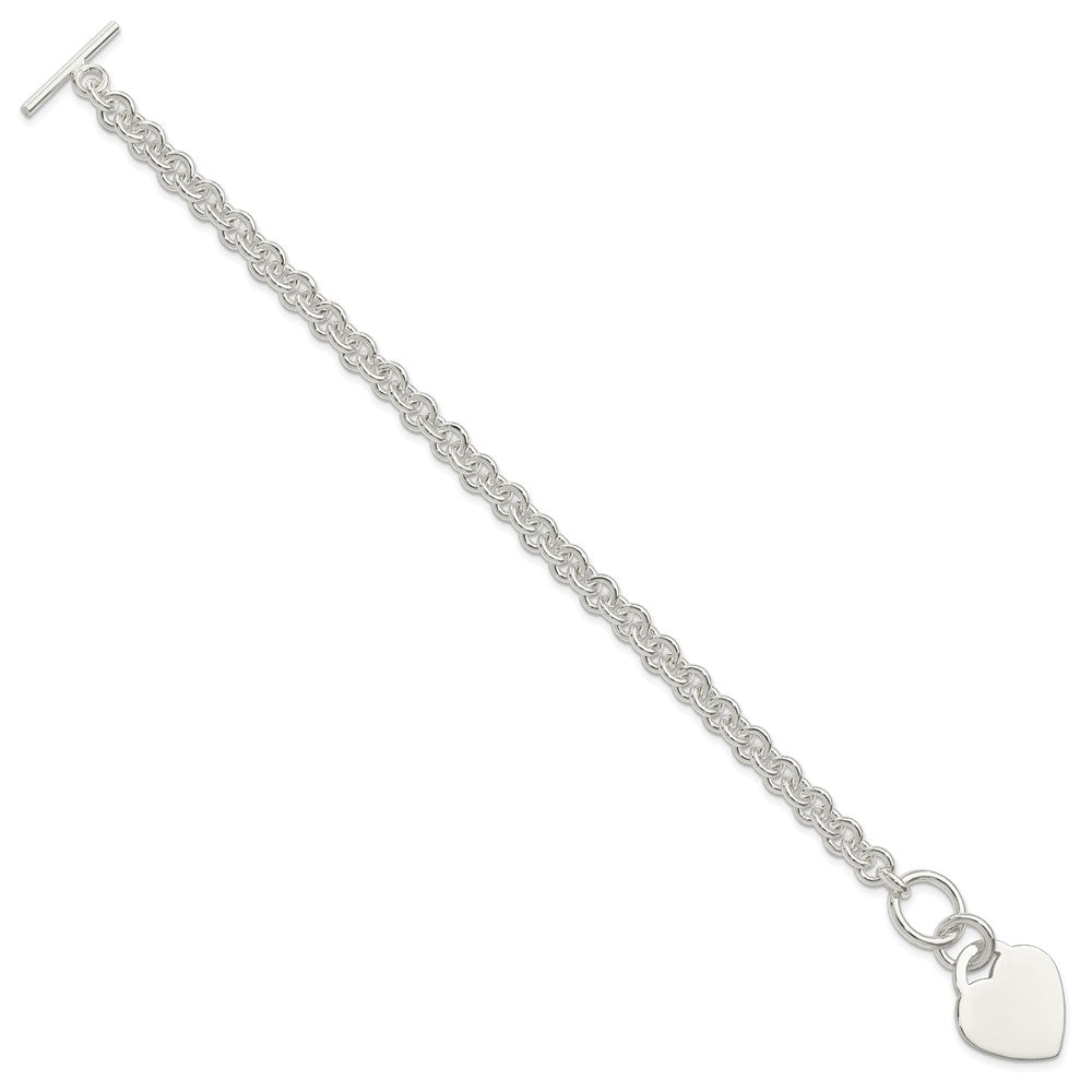 Sterling Silver Polished Engravable 17x Heart Charm Rolo Link Toggle Bracelet