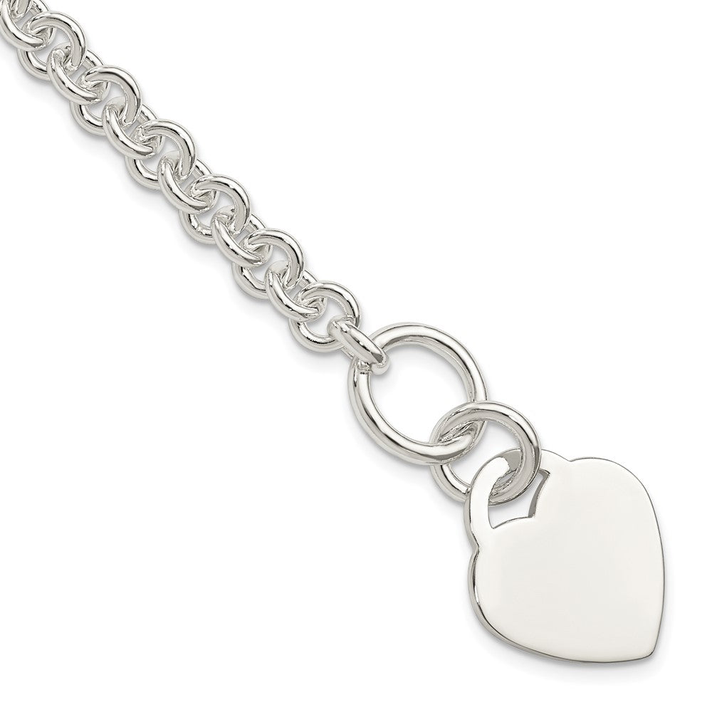 Sterling Silver Polished Engravable 17x Heart Charm Rolo Link Toggle Bracelet