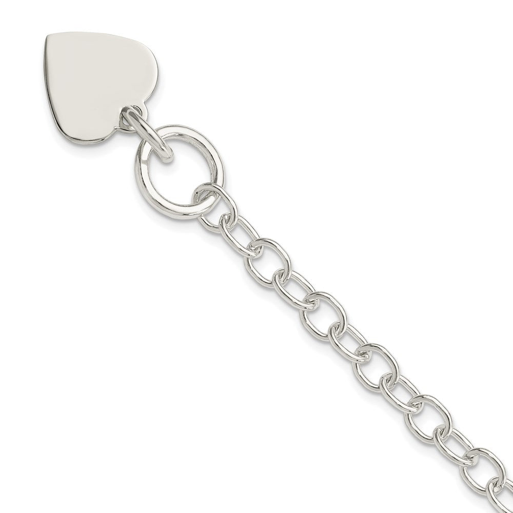Sterling Silver Polished Engravable 16x Heart Charm Cable Link Toggle Bracelet