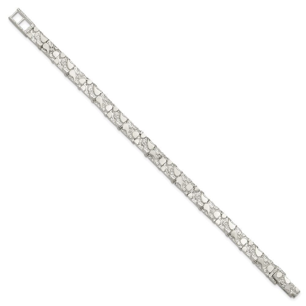 Sterling Silver Nugget Link Mens Bracelet