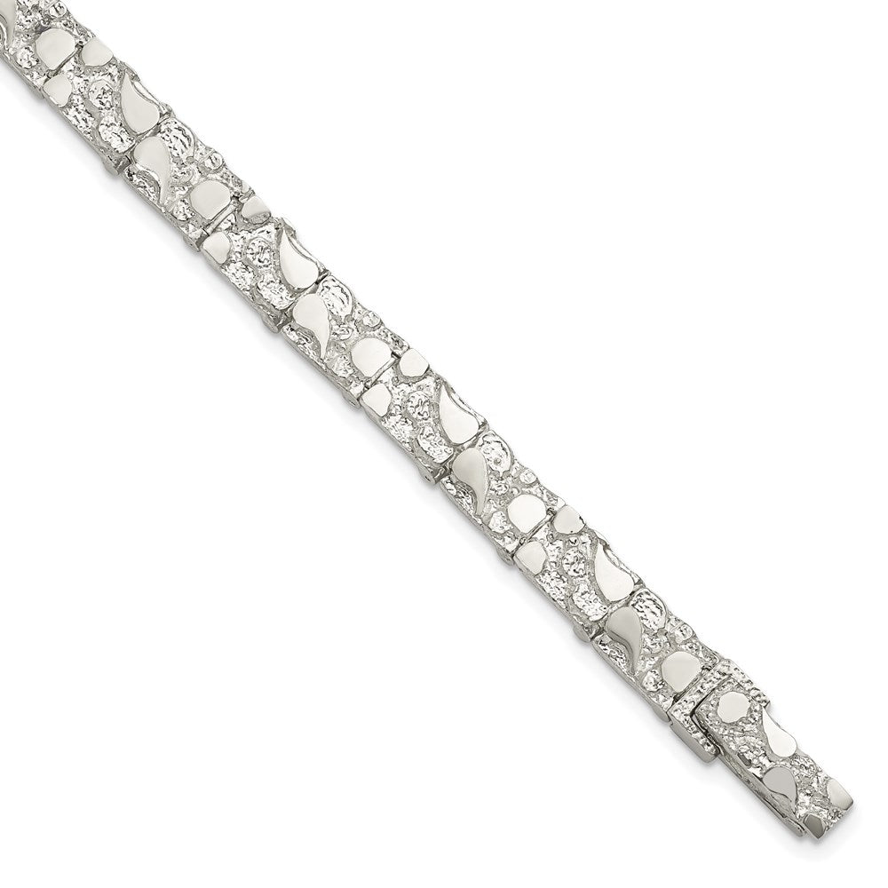 Sterling Silver Nugget Link Mens Bracelet