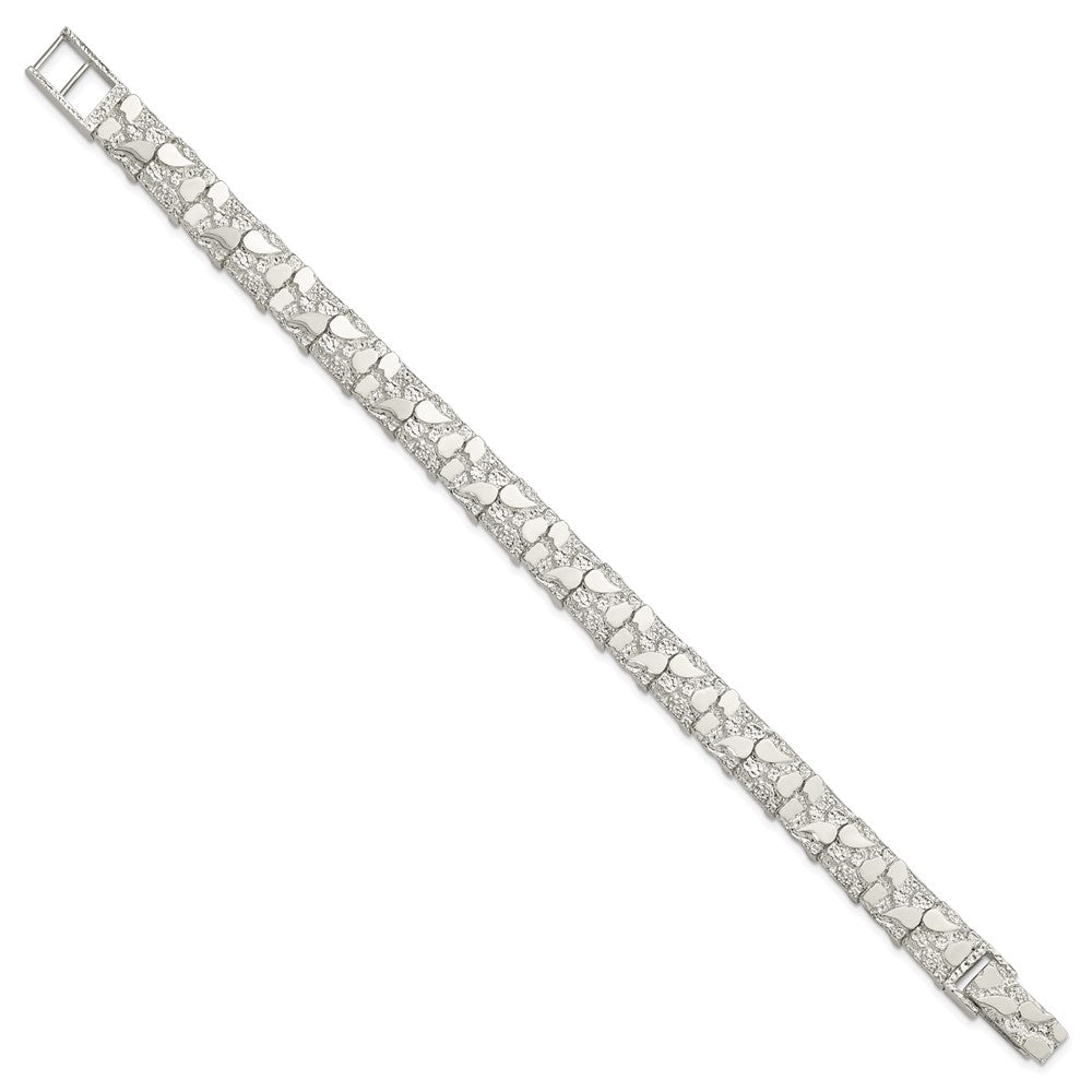 Sterling Silver Nugget Link Mens Bracelet