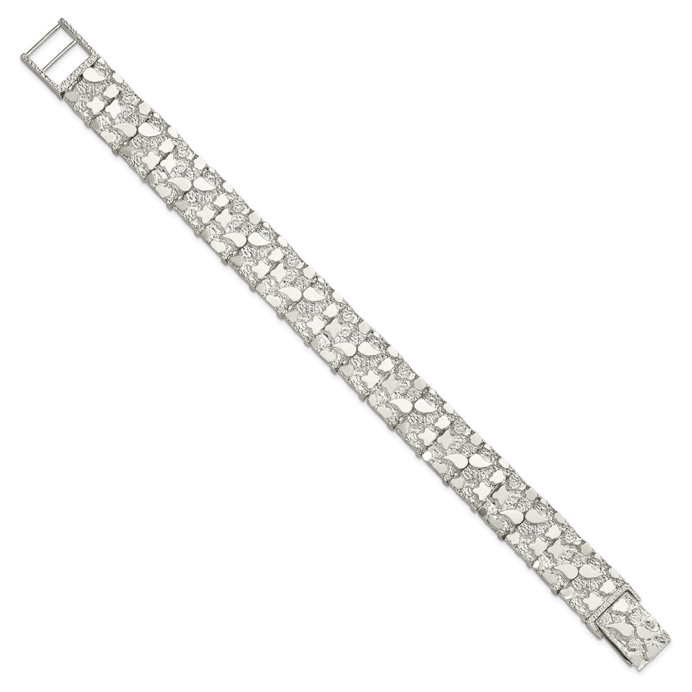 Sterling Silver Nugget Link Mens Bracelet