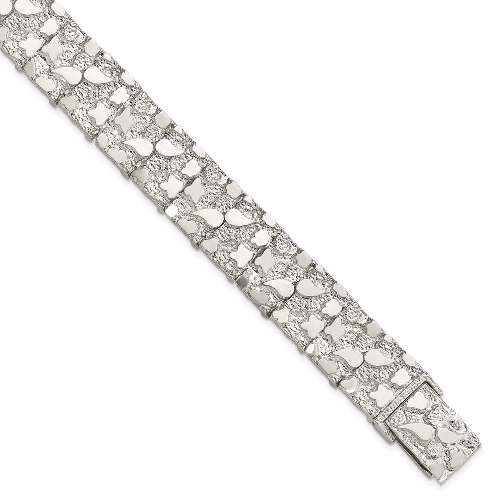 Sterling Silver Nugget Link Mens Bracelet