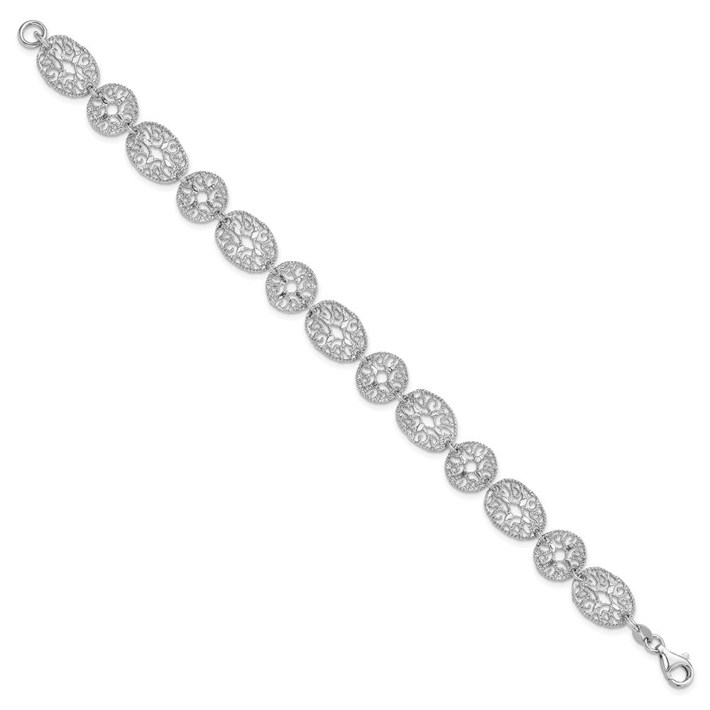 Sterling Silver Rhodium-plated Polished Filigree Ovals and Circles Bracelet