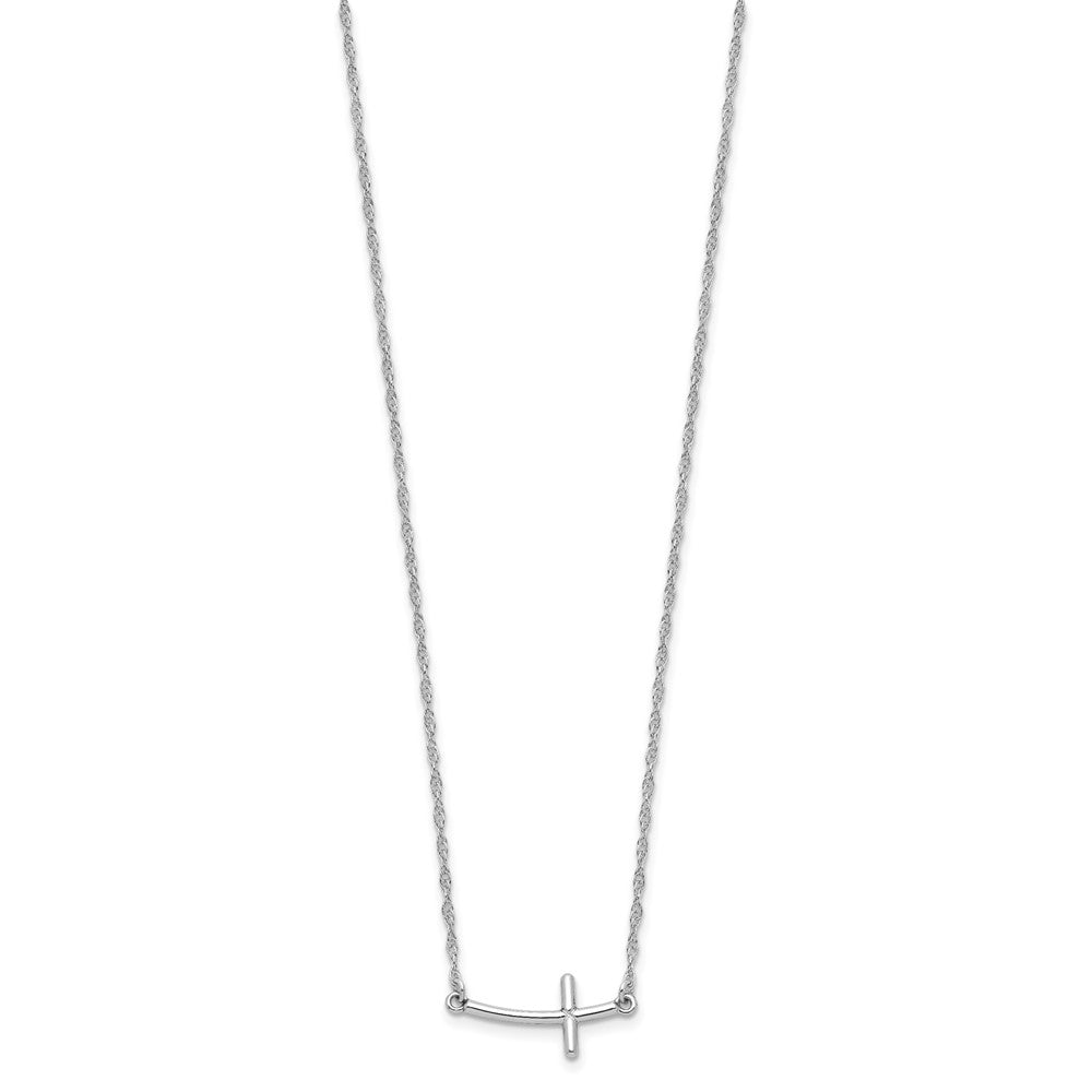 Sterling Silver Rhodium-plated Small Sideways Curved Cross Necklace