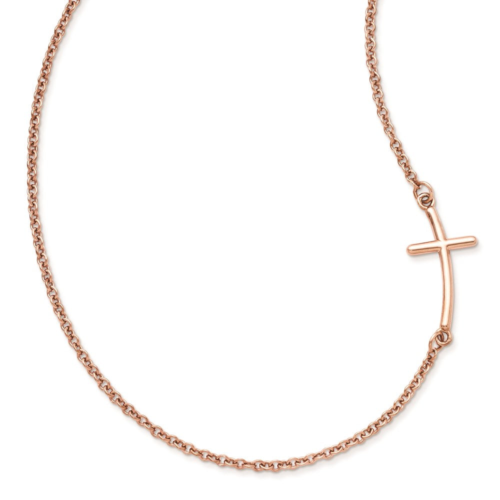 Sterling Silver Rose Gold-plated Large Sideways Curved Cross Necklace