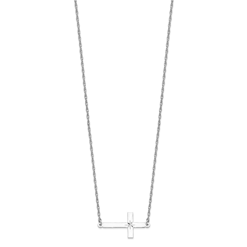 Sterling Silver Rhodium-plated Large D/C Sideways Cross Necklace