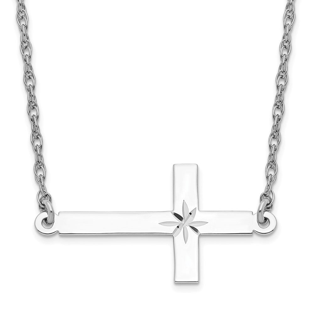 Sterling Silver Rhodium-plated Large D/C Sideways Cross Necklace