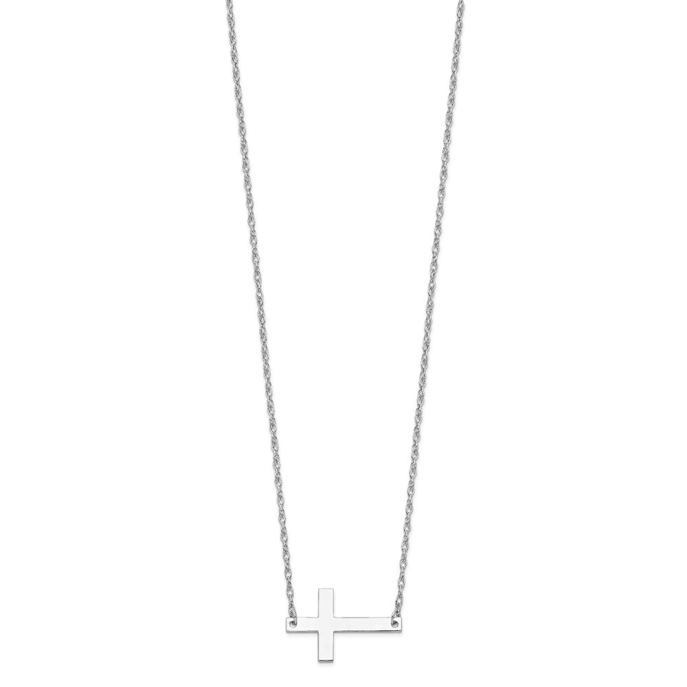 Sterling Silver Rhodium-plated Large Sideways Cross Necklace