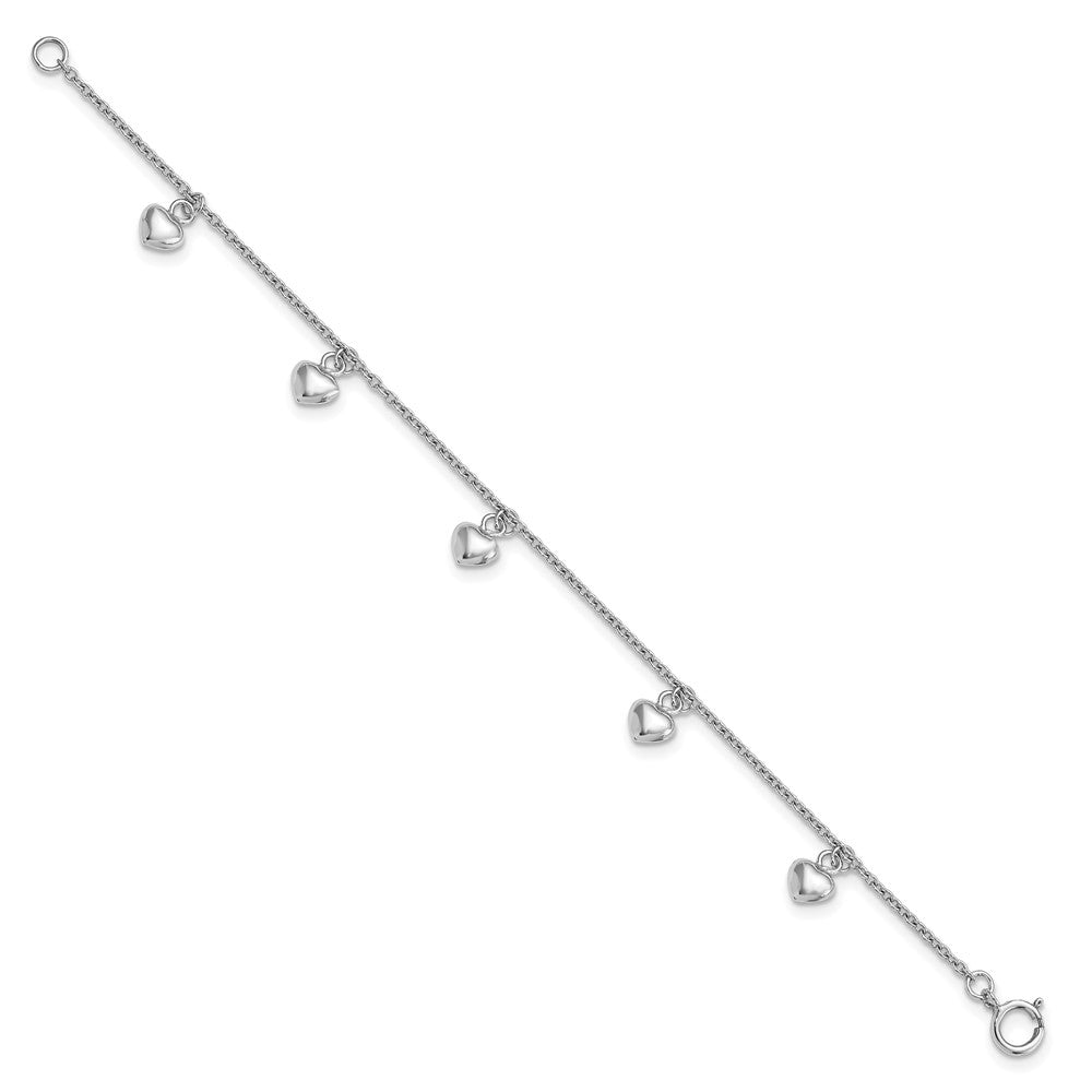 Sterling Silver Rhodium-plated Polished Petite Hearts Bracelet