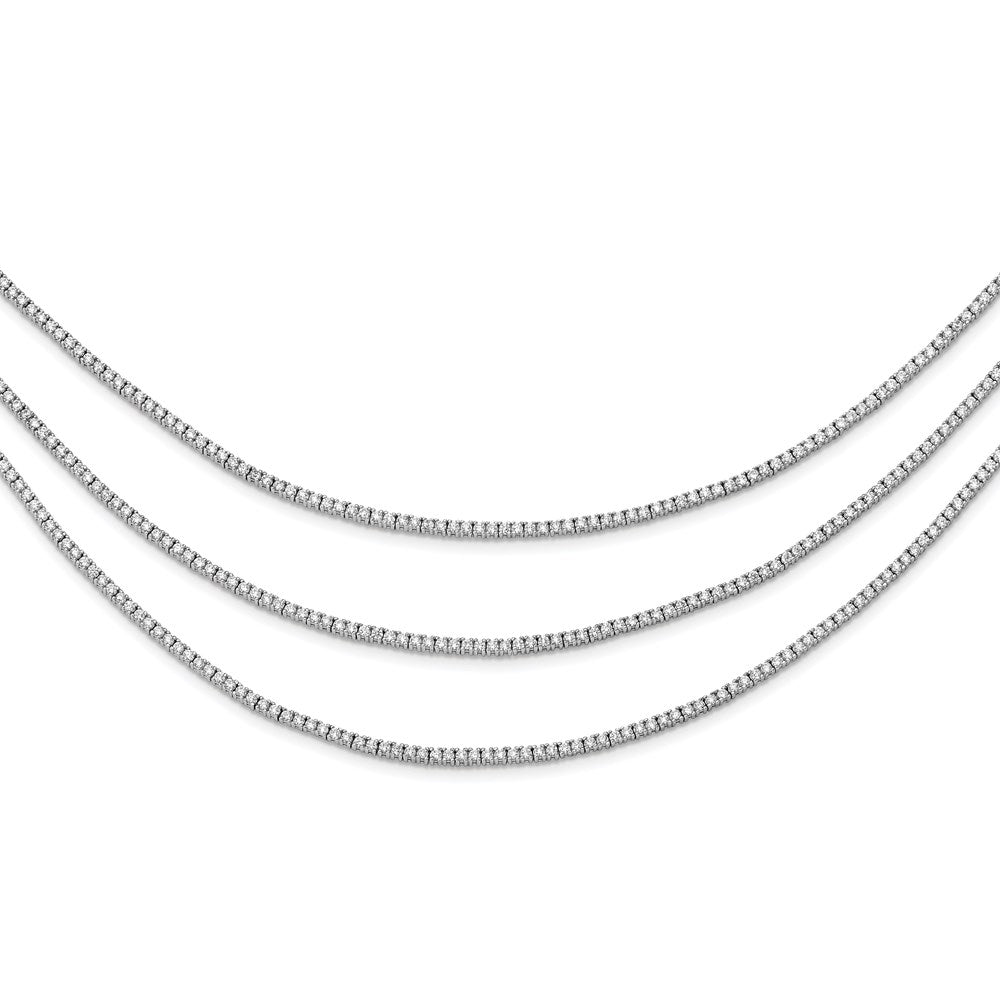 Sterling Shimmer Sterling Silver Rhodium-plated 732 Stone CZ 3 Strand Layer Necklace