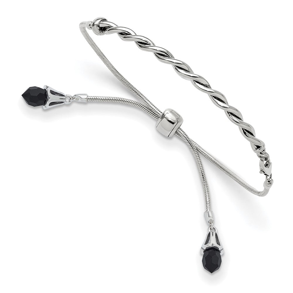 Sterling Silver Antiqued Reflections Black Crystal Briolette with Lobster Clasp Adjustable 6 to Bolo Bracelet