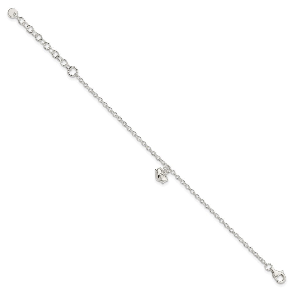Sterling Silver Polished Heart with Extension Children's Bracelet
