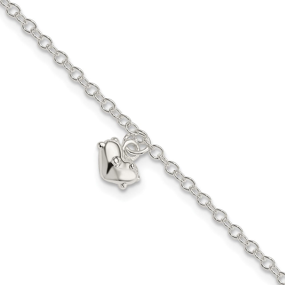 Sterling Silver Polished Heart with Extension Children's Bracelet