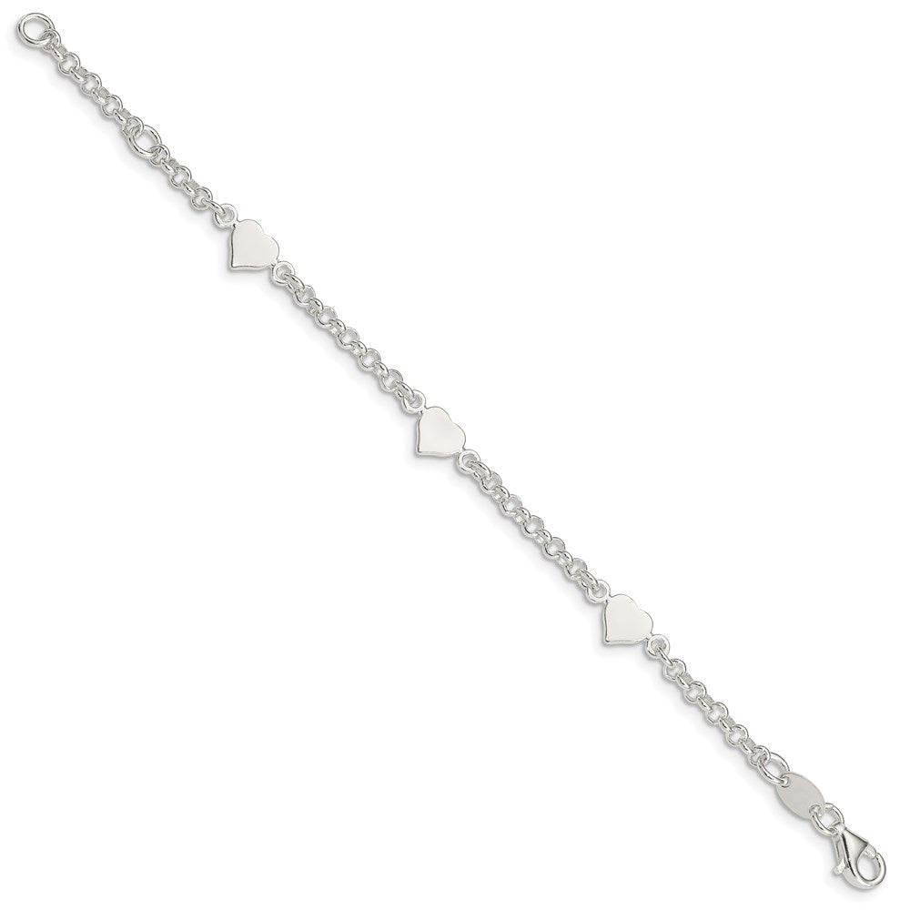 Sterling Silver Polished Hearts with ext. Children's Bracelet