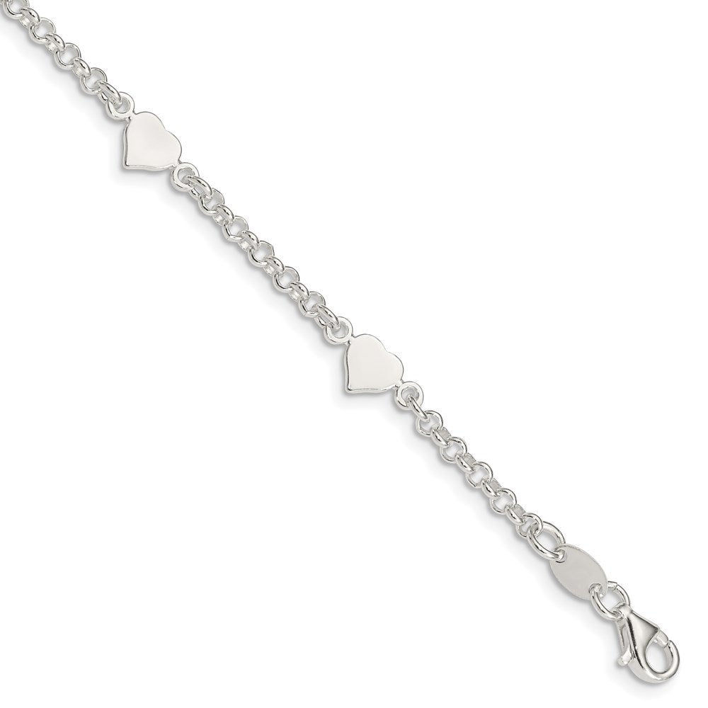 Sterling Silver Polished Hearts with ext. Children's Bracelet