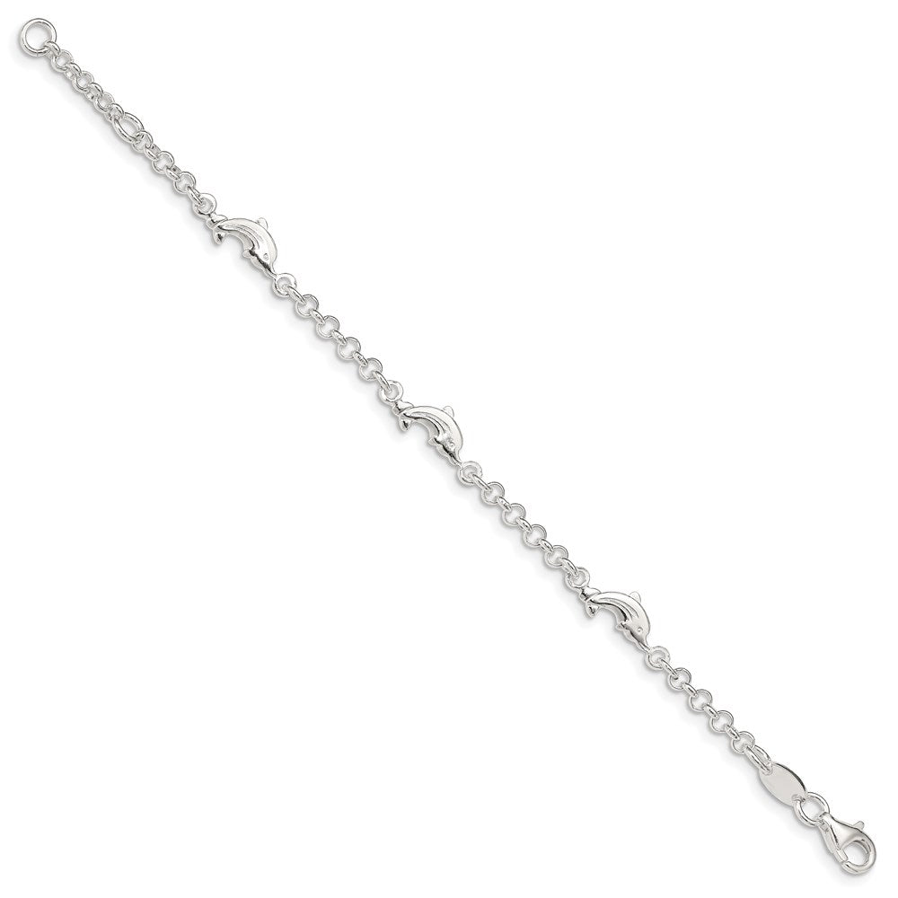 Sterling Silver Polished Dolphins with Extension Children's Bracelet