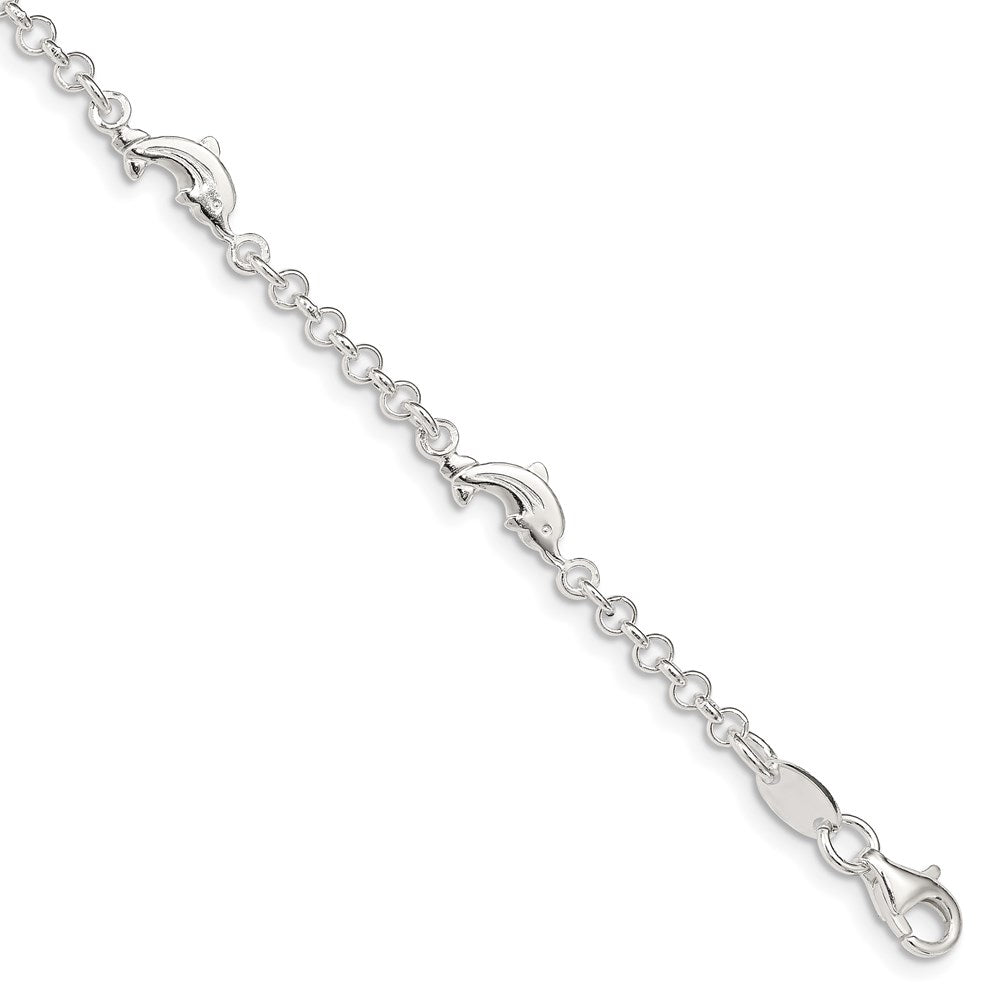 Sterling Silver Polished Dolphins with Extension Children's Bracelet