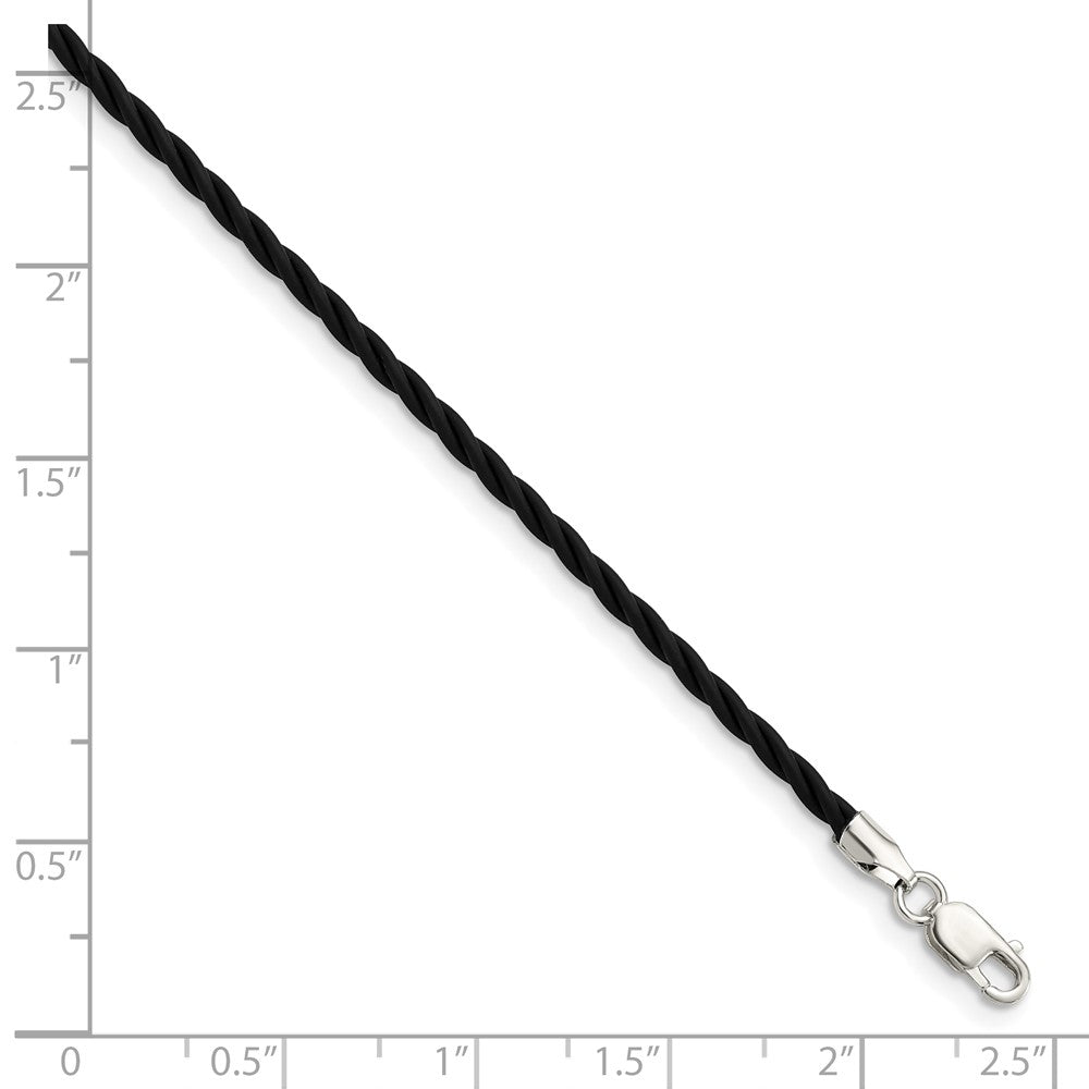 Sterling Silver Black Twisted Rubber Necklace
