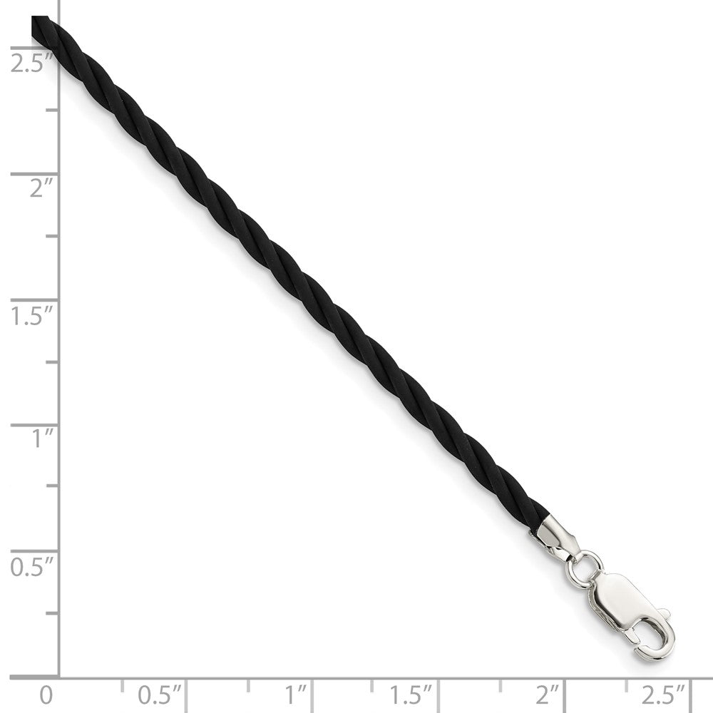 Sterling Silver Black Twisted Rubber Necklace
