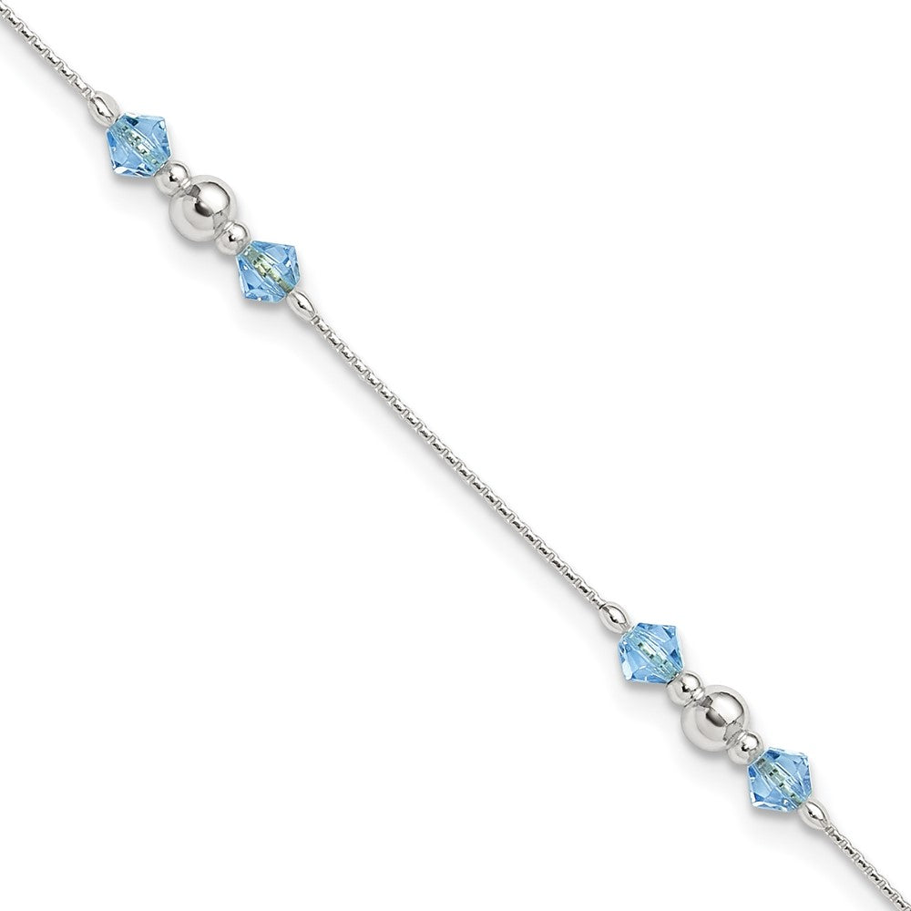 Sterling Silver Polished Bead and CZ Plus . Ext. Anklet