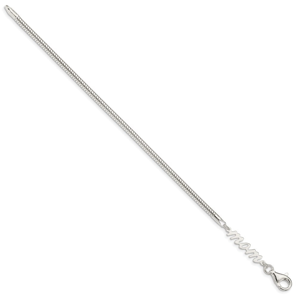 Sterling Silver Polished Snake Chain with MOM Bracelet