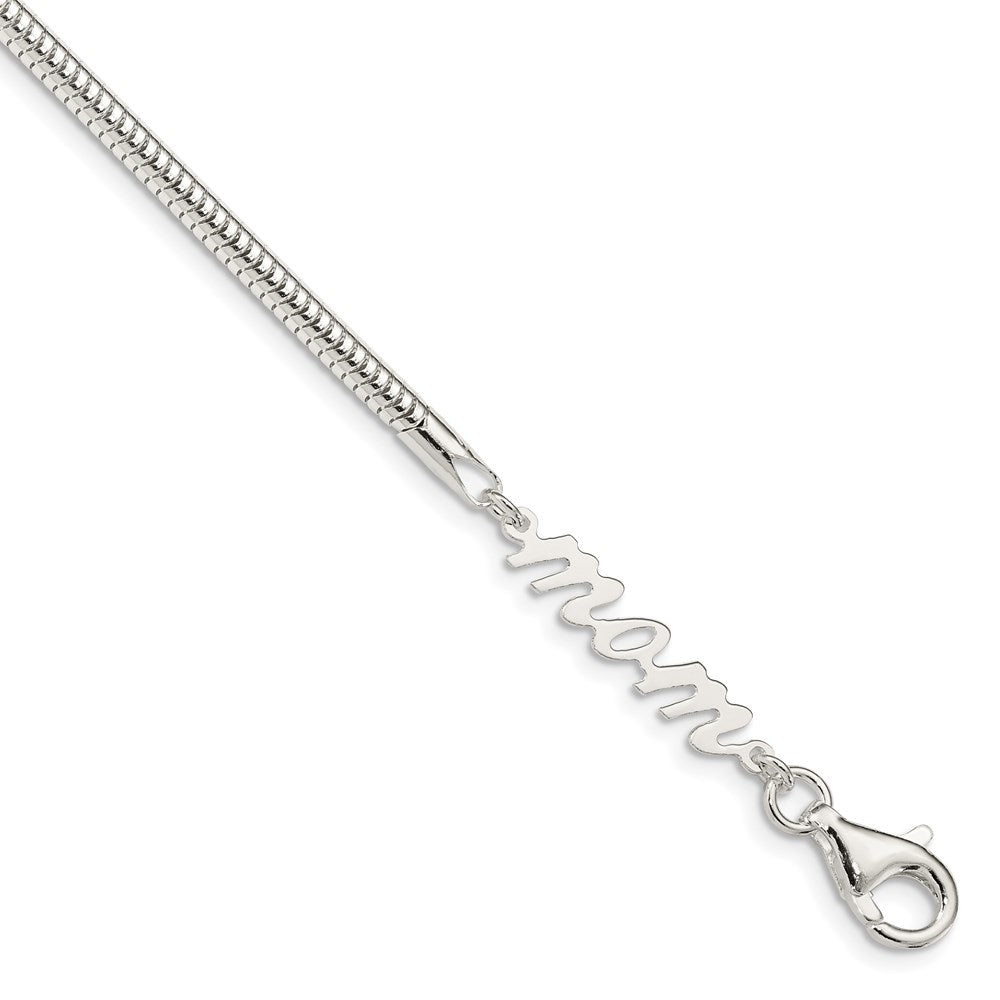 Sterling Silver Polished Snake Chain with MOM Bracelet