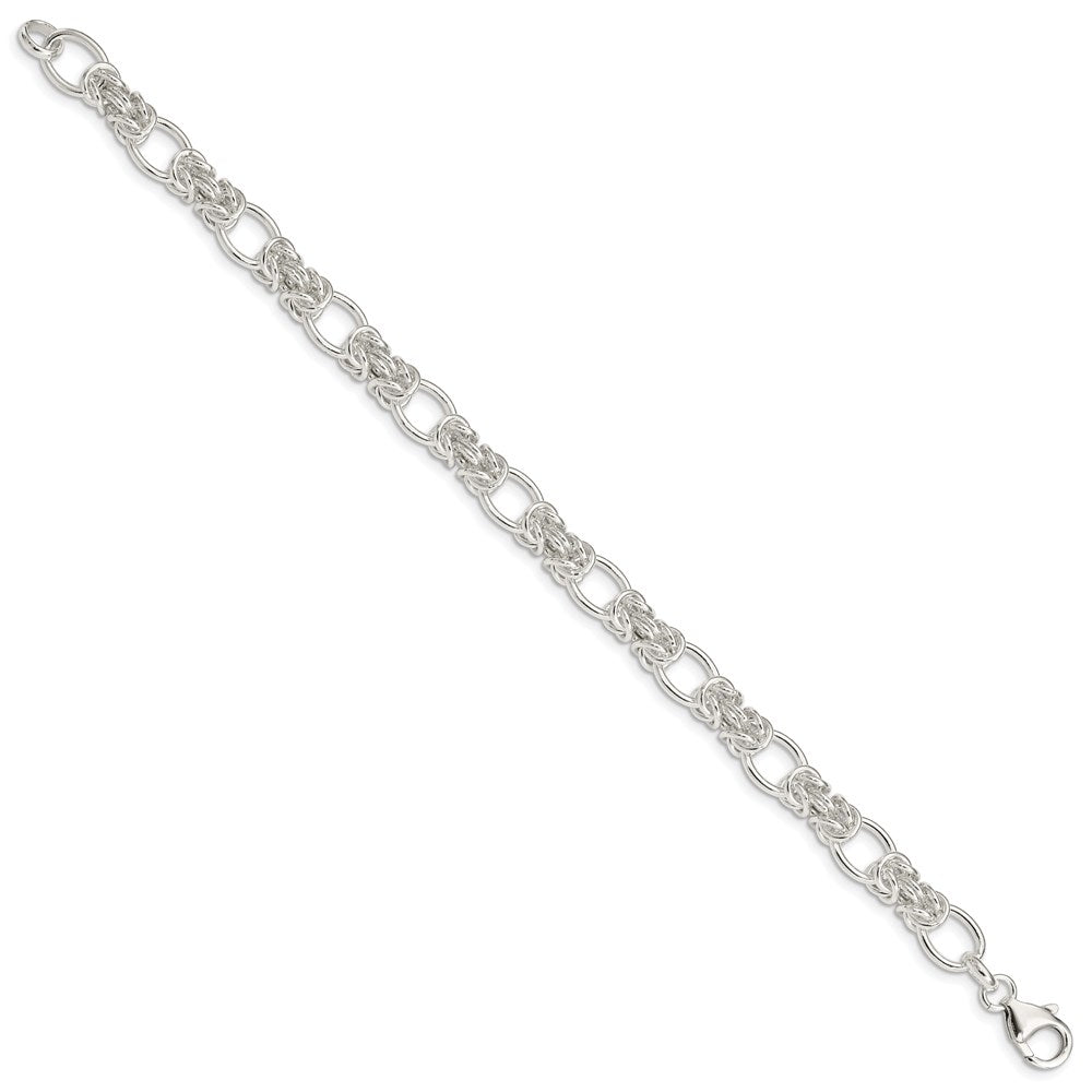 Sterling Silver Polished Fancy Oval and Byzantine Link Bracelet