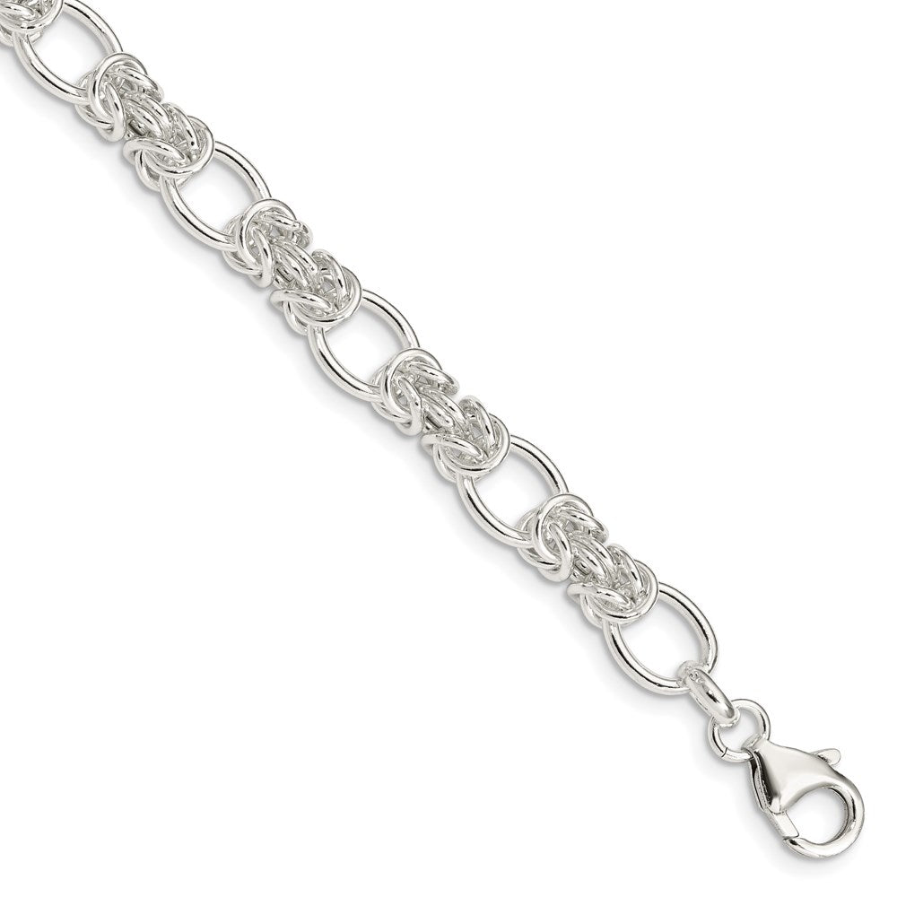 Sterling Silver Polished Fancy Oval and Byzantine Link Bracelet
