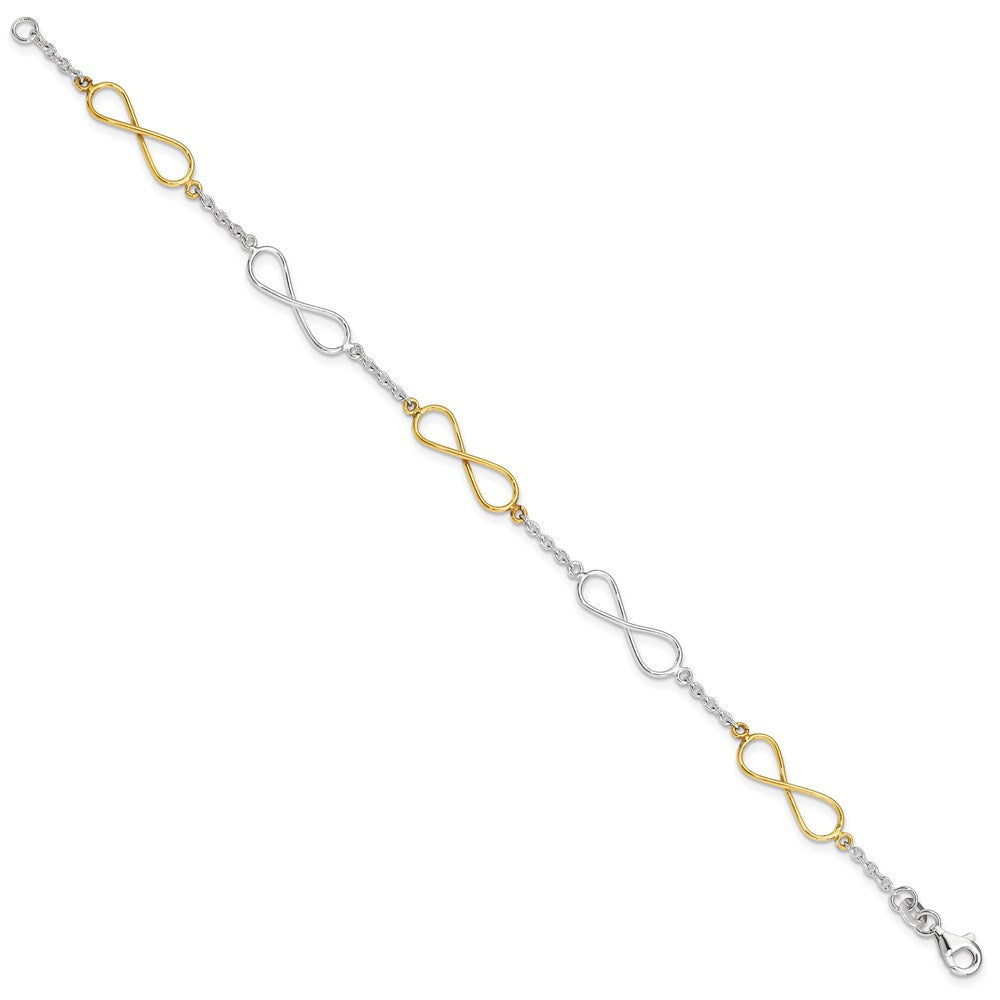 Sterling Silver Polished Flash Gold-plated Infinity Symbols Bracelet