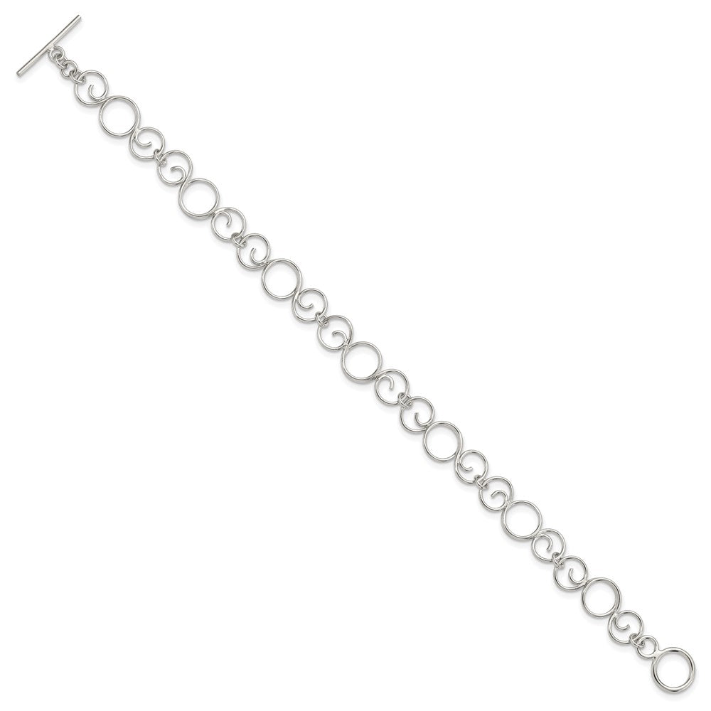 Sterling Silver Rhodium-plated Circle Toggle Bracelet
