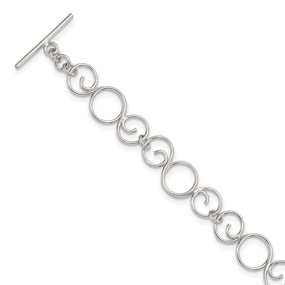Sterling Silver Rhodium-plated Circle Toggle Bracelet