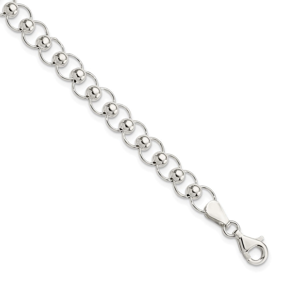 Sterling Silver Polished Beaded Link Bracelet