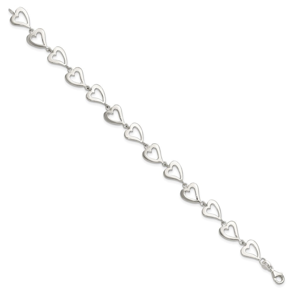 Sterling Silver Polished Heart Link Bracelet