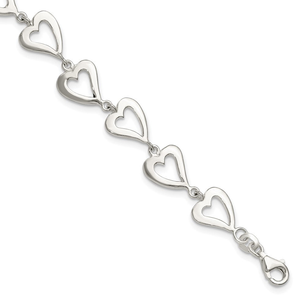 Sterling Silver Polished Heart Link Bracelet