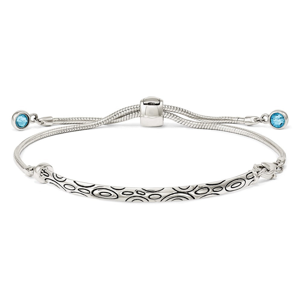 Sterling Silver Antiqued Blue Crystal Round Bezel with Lobster Clasp Adjustable 6 to Bolo Bracelet