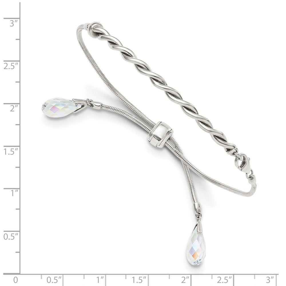 Sterling Silver Antiqued Crystal Briolette Tassel with Lobster Clasp Adjustable 6 to Bolo Bracelet