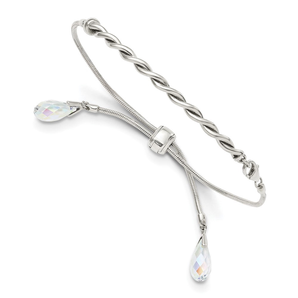 Sterling Silver Antiqued Crystal Briolette Tassel with Lobster Clasp Adjustable 6 to Bolo Bracelet