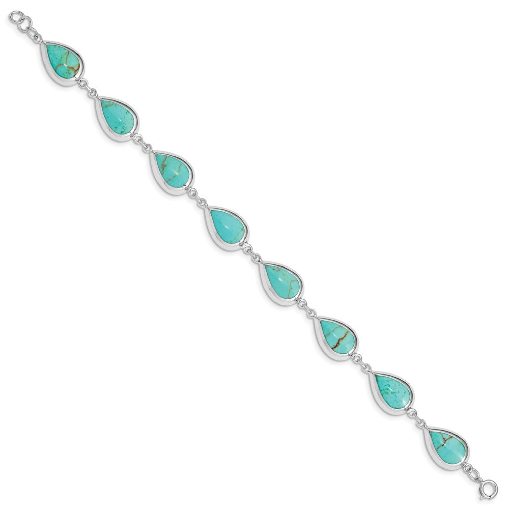 Sterling Silver Rhodium-plated Teardrop Lab Created Turquoise Bracelet