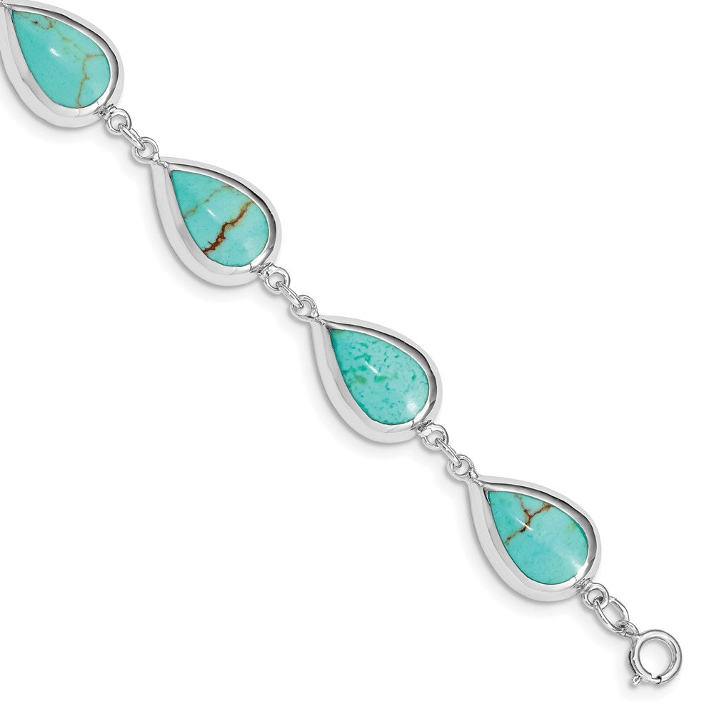 Sterling Silver Rhodium-plated Teardrop Lab Created Turquoise Bracelet