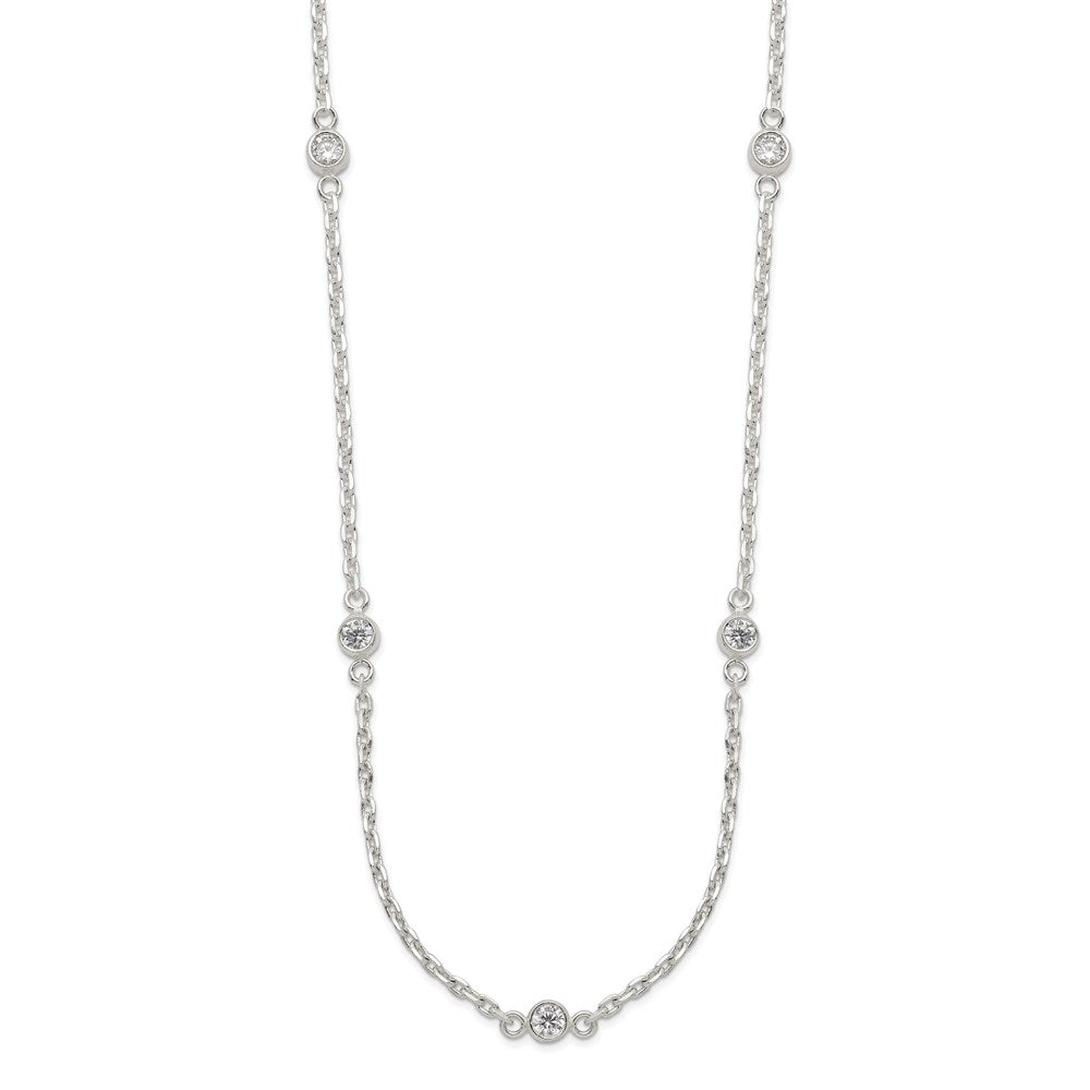 Sterling Silver Polished Bezel CZ 5-Station Necklace