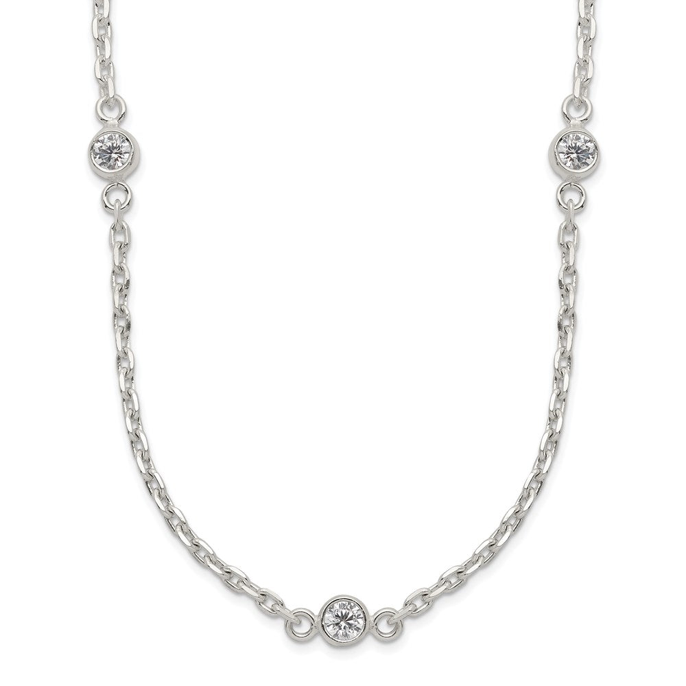 Sterling Silver Polished Bezel CZ 5-Station Necklace