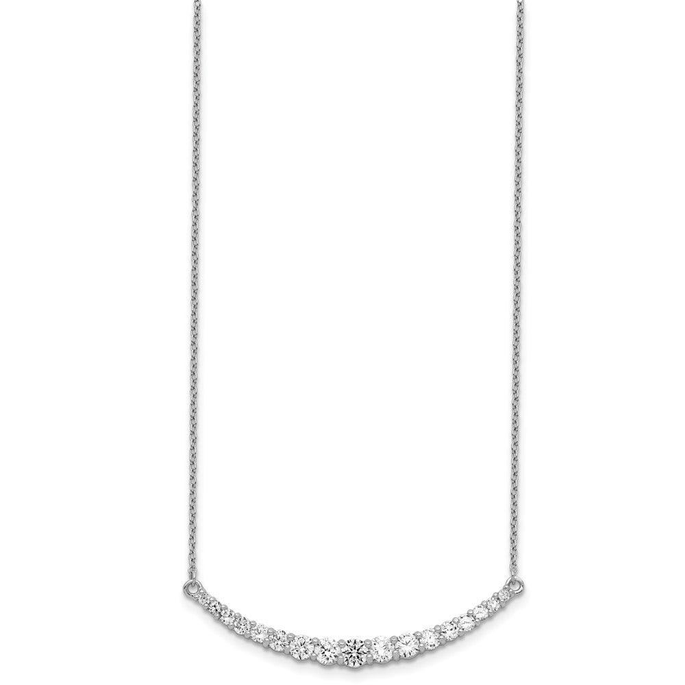 Sterling Silver Rhodium-plated Graduated CZ Curved Bar with Extension Necklace