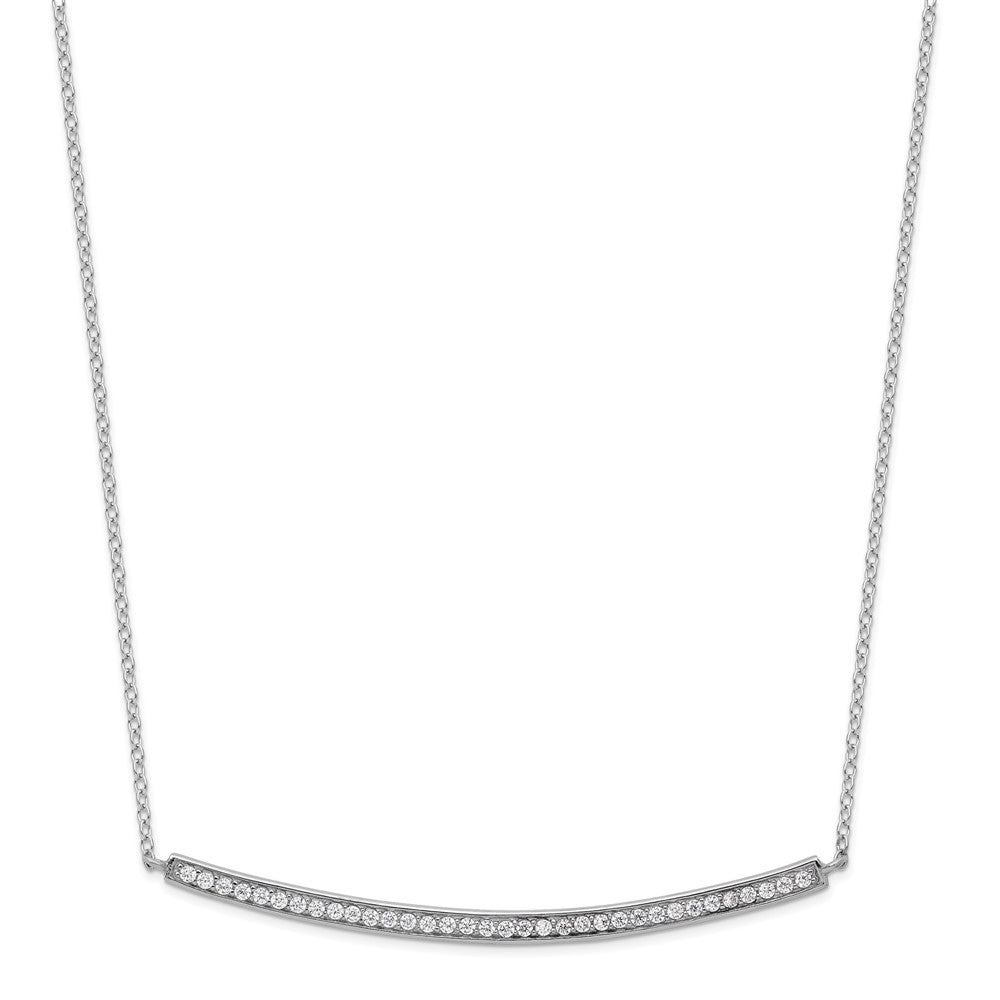 Sterling Silver Rhodium-plated CZ Bar with Extension Necklace