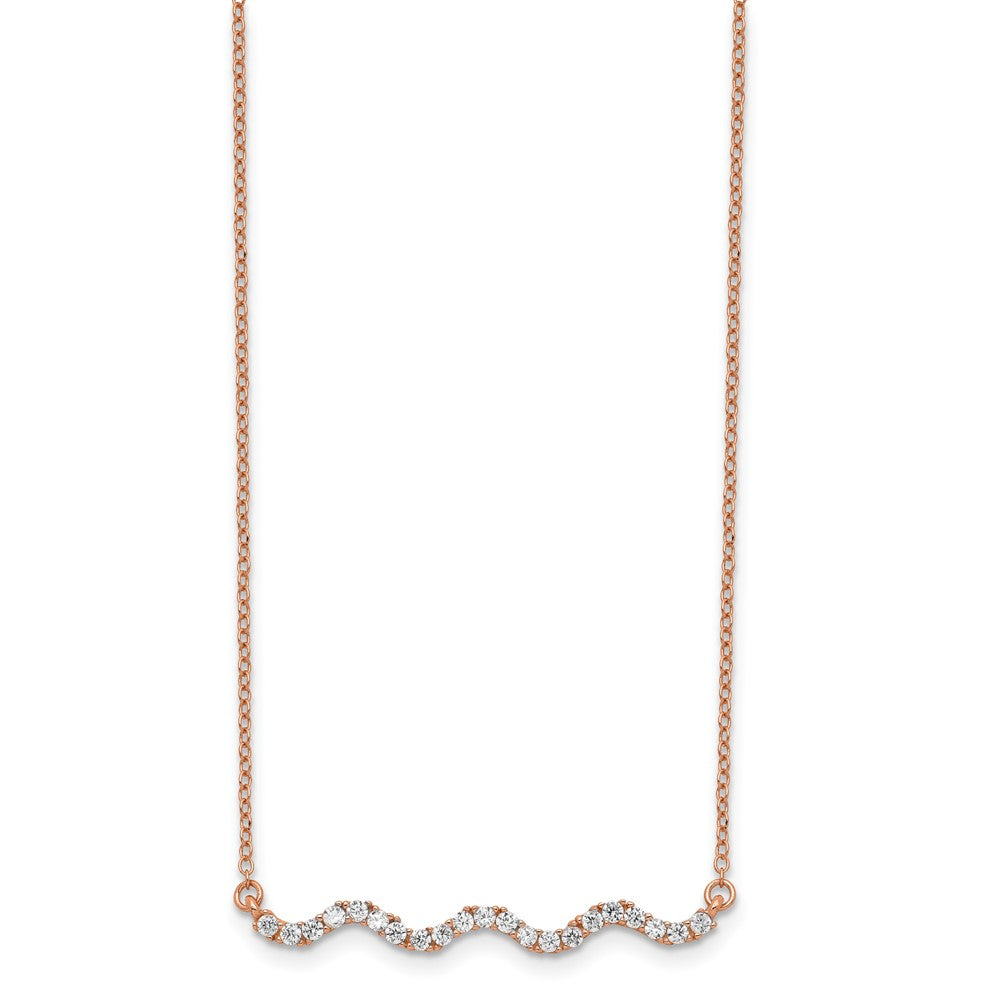 Sterling Silver Rose Gold-plated CZ w/ ext. Wavy Bar Necklace